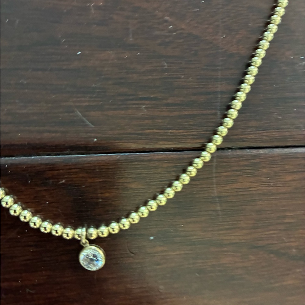 Caitlin Nicole Gold Beaded Necklace with CZ Pendant -beautiful..like new ~ - Picture 2 of 6